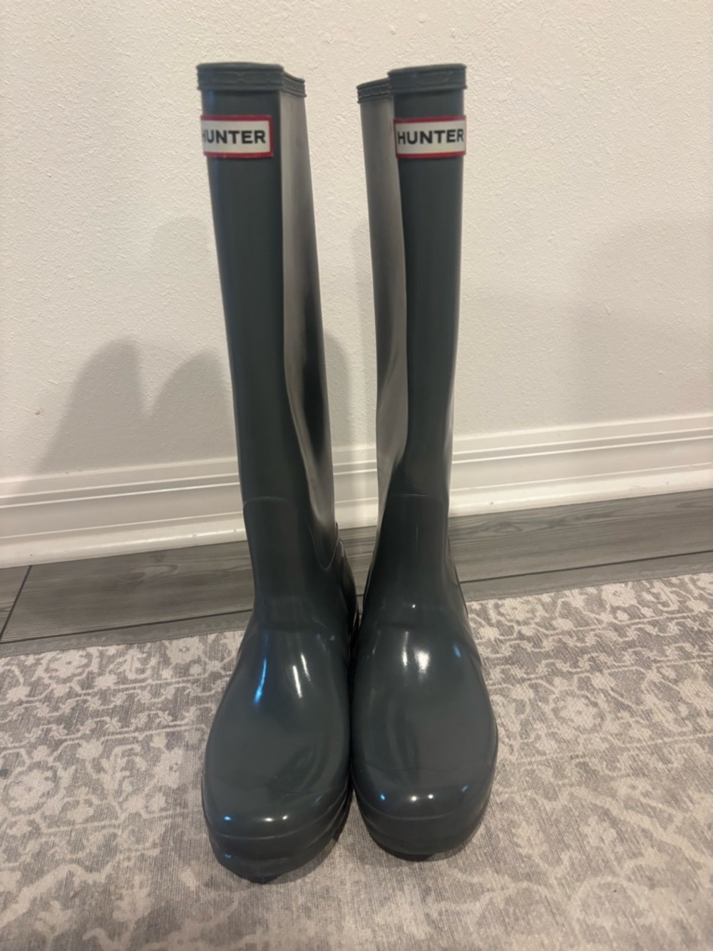 Hunter Glossy Green Slate Knee-High Rain Boots